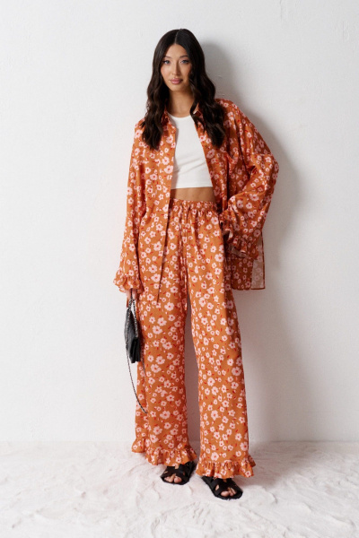 Демисезонный комплект из брюки и рубашки с цветочным принтом ANNETE A4194 - фото 1