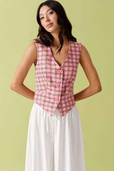 Демисезонный жилет из клетчатого фактурного полотна ANNETE A5265 - фото 3