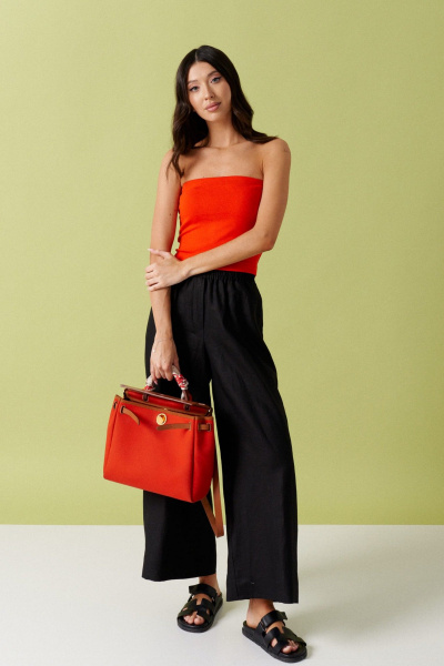 Летний оранжевый топ с резинкой из вискозы ANNETE A872 - фото 1