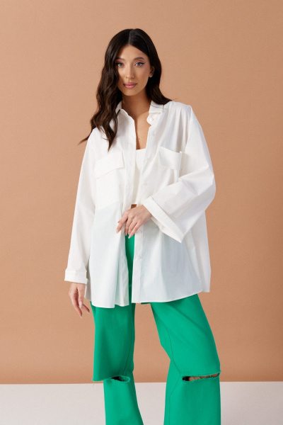 Рубашка свободного кроя из хлопка с разрезом по спинке ANNETE A896 - фото 3