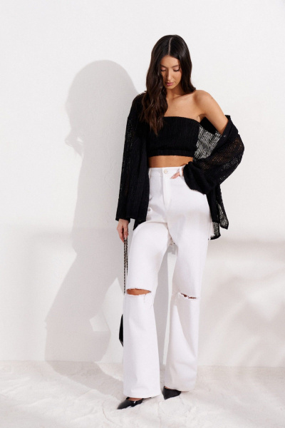 Полупрозрачная рубашка из ажурного полотна с разрезом ANNETE A897 - фото 4