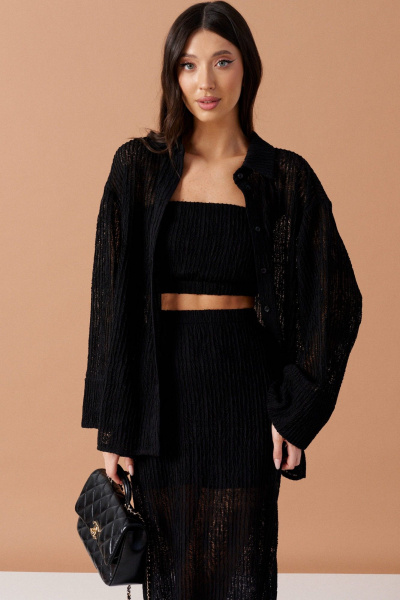 Полупрозрачная рубашка из ажурного полотна с разрезом ANNETE A897 - фото 3