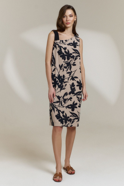 Платье прямого силуэта с асимметричным вырезом DILIA 0847 мультидизайн - фото 1