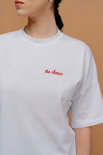 Джемпер приталенный с вышивкой и сердечным вырезом JRSy 2432 белый - фото 4