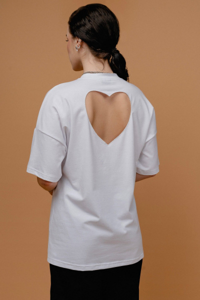 Джемпер приталенный с вышивкой и сердечным вырезом JRSy 2432 белый - фото 3