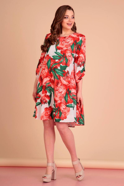 Демисезонное платье длины 98 см из текстиля Liona Style 627 пион - фото 1