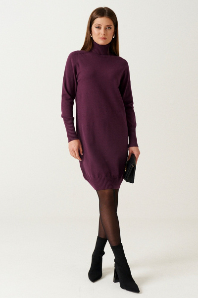 Платье свободного кроя из трикотажа с резинкой Ketty К-16280 слива - фото 2