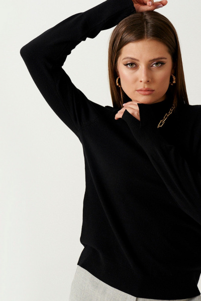 Джемпер черный классический из трикотажа для повседневности Ketty К-16340 черный - фото 5