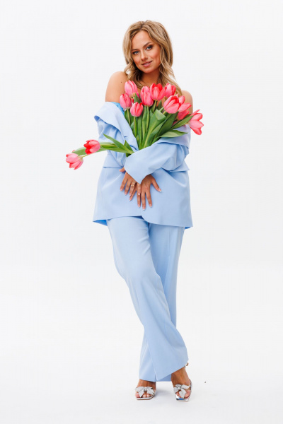 Костюм-тройка из костюмной ткани с жакетом, жилетом и брюками Mubliz 173 голубой - фото 16