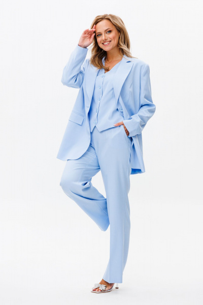 Костюм-тройка из костюмной ткани с жакетом, жилетом и брюками Mubliz 173 голубой - фото 8