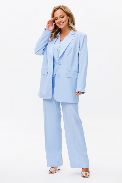 Костюм-тройка из костюмной ткани с жакетом, жилетом и брюками Mubliz 173 голубой - фото 1