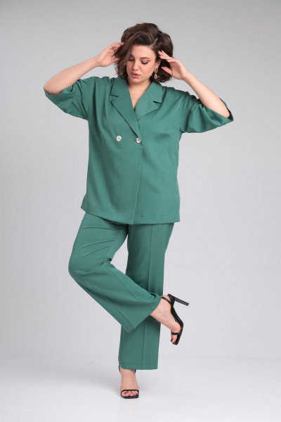 Комплект жакет и брюки свободного кроя из текстиля для повседневных образов VIA-Mod 626 ментол - фото 6