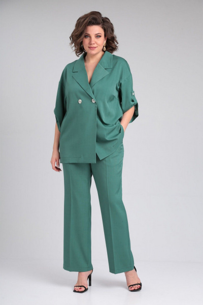 Комплект жакет и брюки свободного кроя из текстиля для повседневных образов VIA-Mod 626 ментол - фото 5