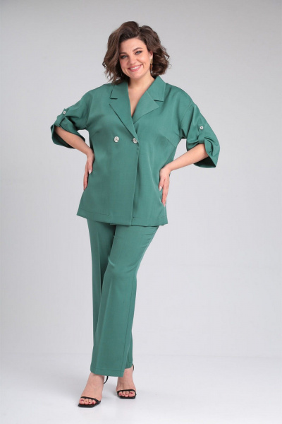 Комплект жакет и брюки свободного кроя из текстиля для повседневных образов VIA-Mod 626 ментол - фото 1