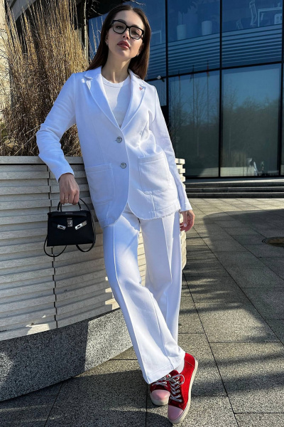 Деловой костюм из трикотажа с жакетом и брюками прямого силуэта GO F3065/01-01 - фото 10