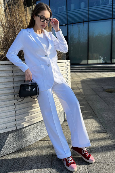 Деловой костюм из трикотажа с жакетом и брюками прямого силуэта GO F3065/01-01 - фото 2