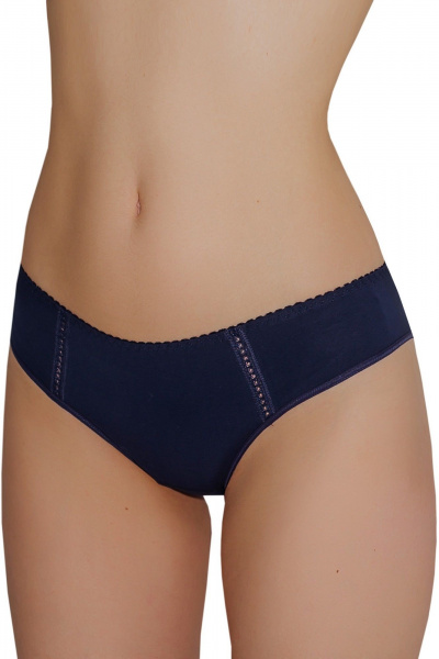 Трусы из хлопка с декоративной тесьмой и средней линией ЛЕДИ ГРАНД 201190 темно-синий - фото 1