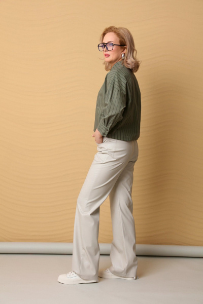 Комплект блуза и брюки из хлопка и экокожи LM М1308 - фото 2