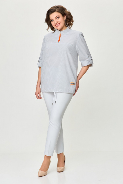 Туника длиной 69 см из хлопкового текстиля DaLi 5656А серая_полоска - фото 5