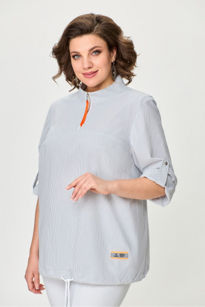 Туника длиной 69 см из хлопкового текстиля DaLi 5656А серая_полоска - фото 1