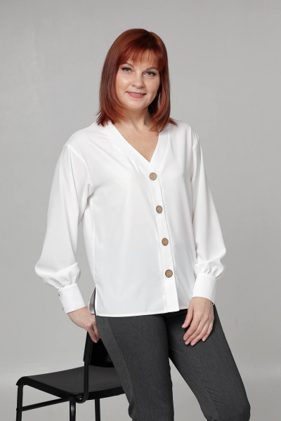 Блуза с длинными рукавами, со спущенным плечом и планками Соджи 610 белый - фото 2