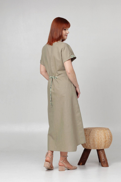 Летнее платье свободного кроя с кулисой на талии Соджи 613 оливковый - фото 5
