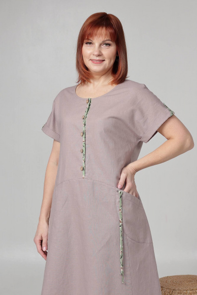 Летнее платье с кулисой и карманами на поясе Соджи 613 кофейный - фото 4