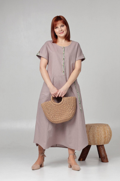 Летнее платье с кулисой и карманами на поясе Соджи 613 кофейный - фото 2