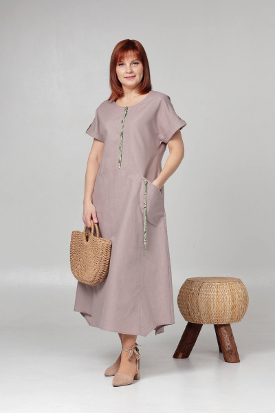 Летнее платье с кулисой и карманами на поясе Соджи 613 кофейный - фото 1