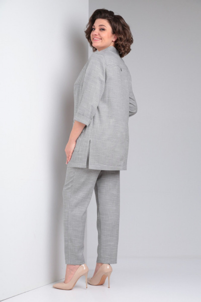 Классический демисезонный костюм 3-ка из текстиля Tensi 372 серый+белый - фото 4