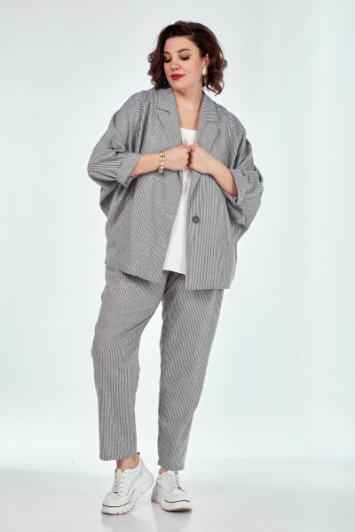 Демисезонный костюм 3-ка из льняного текстиля Диомант 1953 полоска - фото 4