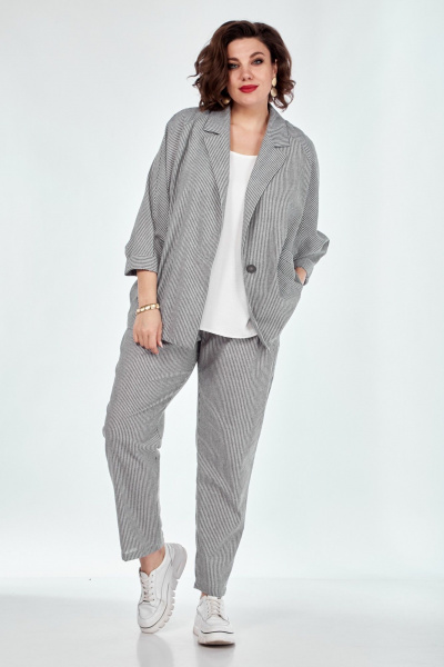 Демисезонный костюм 3-ка из льняного текстиля Диомант 1953 полоска - фото 3