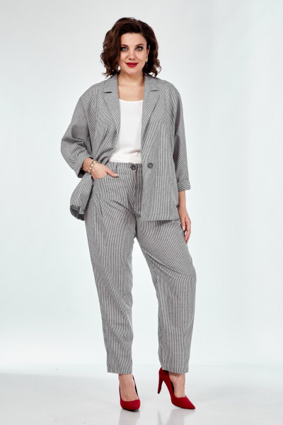 Демисезонный костюм 3-ка из льняного текстиля Диомант 1953 полоска - фото 2