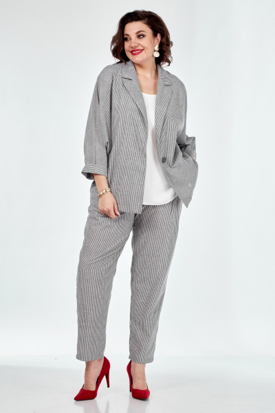 Демисезонный костюм 3-ка из льняного текстиля Диомант 1953 полоска - фото 1