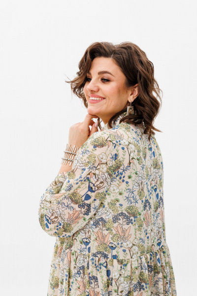 Элегантное шифоновое платье с комбинированным низом Anelli 1362 крем - фото 2