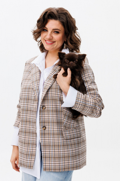 Вталённый бежевый жакет из вискозы и текстиля Anelli 1417 песочный_доллар - фото 5