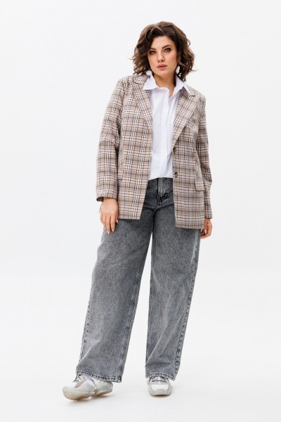 Вталённый бежевый жакет из вискозы и текстиля Anelli 1417 песочный_доллар - фото 4