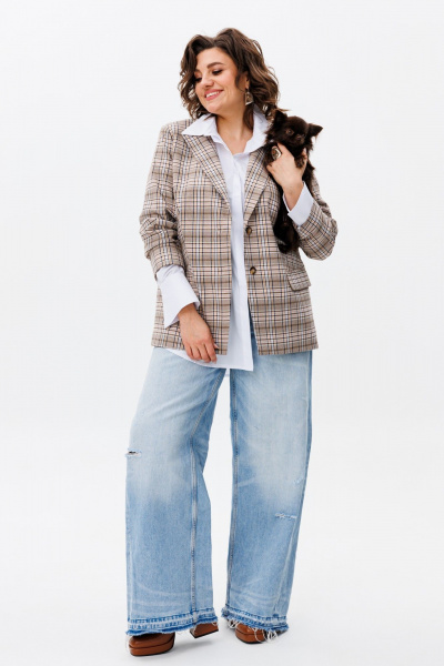 Вталённый бежевый жакет из вискозы и текстиля Anelli 1417 песочный_доллар - фото 3