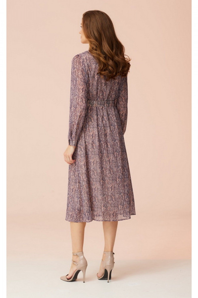 Свободное платье из шифона с воротником-стойкой и поясом Faufilure C1492 розово-фиолетовый - фото 3