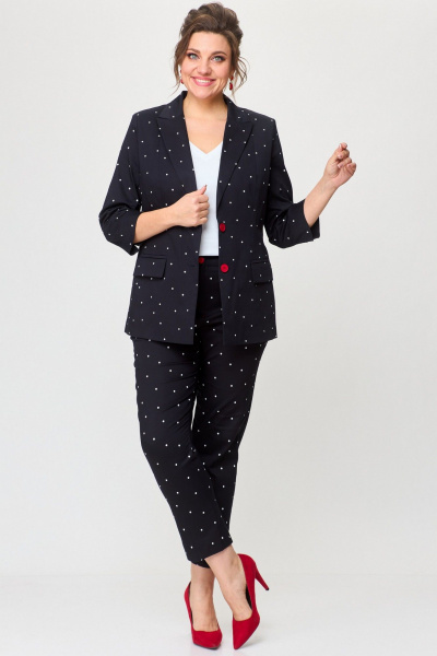 Два предмета из хлопкового жакета и брюк для повседневной среды БелЭльСтиль 412 3 03 22+586-2 87 22 черный_горох - фото 1