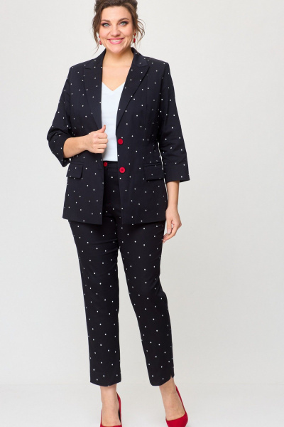 Два предмета из хлопкового жакета и брюк для повседневной среды БелЭльСтиль 412 3 03 22+586-2 87 22 черный_горох - фото 3