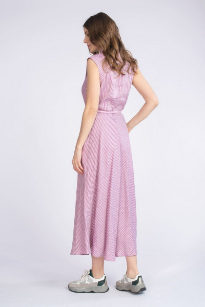 Льняное платье с поясом и карманами на каждый день FASHION CENTRE Л-3223 сиреневый_в_полоску - фото 6
