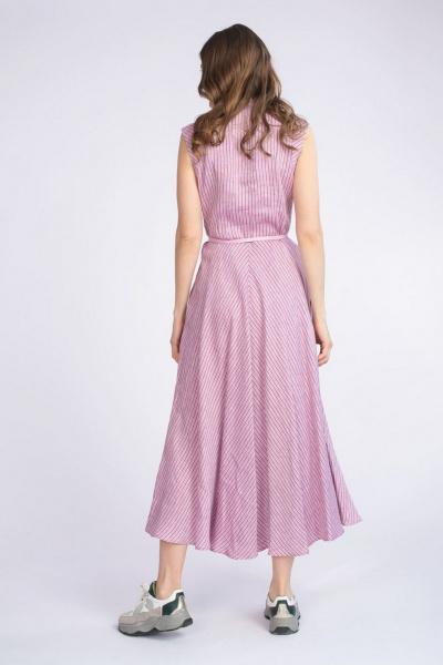 Льняное платье с поясом и карманами на каждый день FASHION CENTRE Л-3223 сиреневый_в_полоску - фото 5