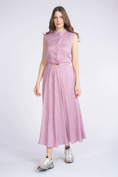 Льняное платье с поясом и карманами на каждый день FASHION CENTRE Л-3223 сиреневый_в_полоску - фото 4