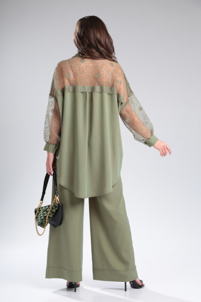 Женский брючный комплект из вискозы с кружевной блузой Michel chic 1369 хаки - фото 8