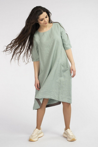 Леное платье А-силуэта с разной длиной подола FASHION CENTRE Л-3643 ментол - фото 4
