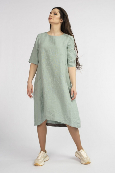Леное платье А-силуэта с разной длиной подола FASHION CENTRE Л-3643 ментол - фото 3