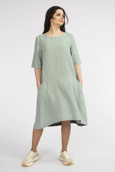 Леное платье А-силуэта с разной длиной подола FASHION CENTRE Л-3643 ментол - фото 2