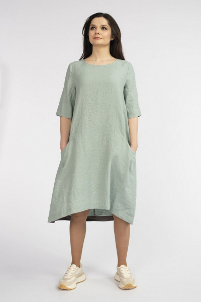 Леное платье А-силуэта с разной длиной подола FASHION CENTRE Л-3643 ментол - фото 1