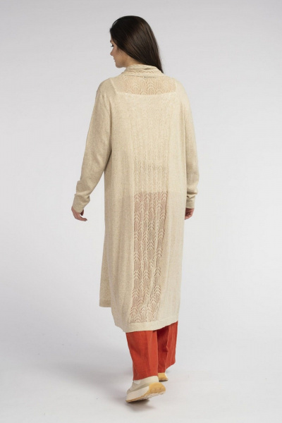 Длинный воздушный кардиган из натуральной пряжи FASHION CENTRE ХЛ-3724 бежевый - фото 7